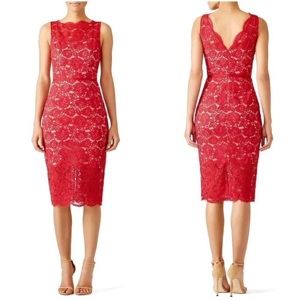 Nha Khanh Red Anna Lace Midi Dress $625